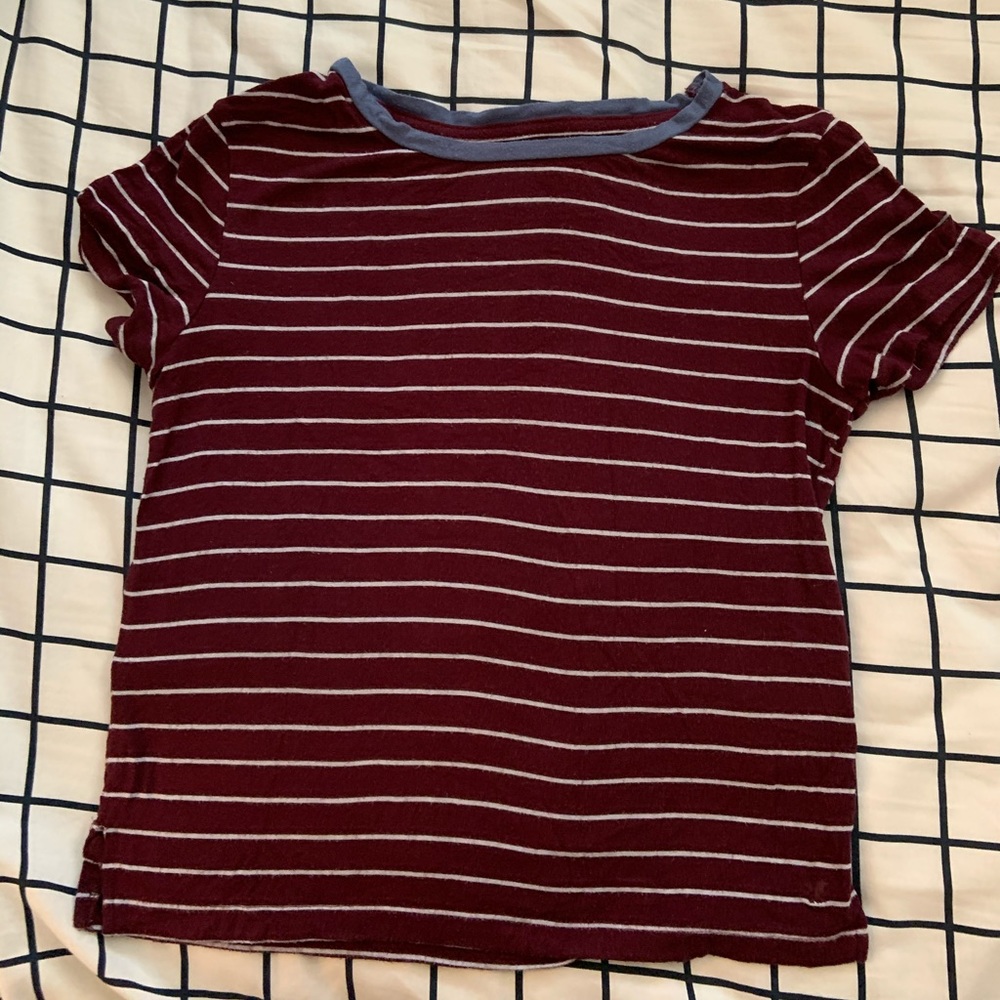 Burgundy & light blue tee